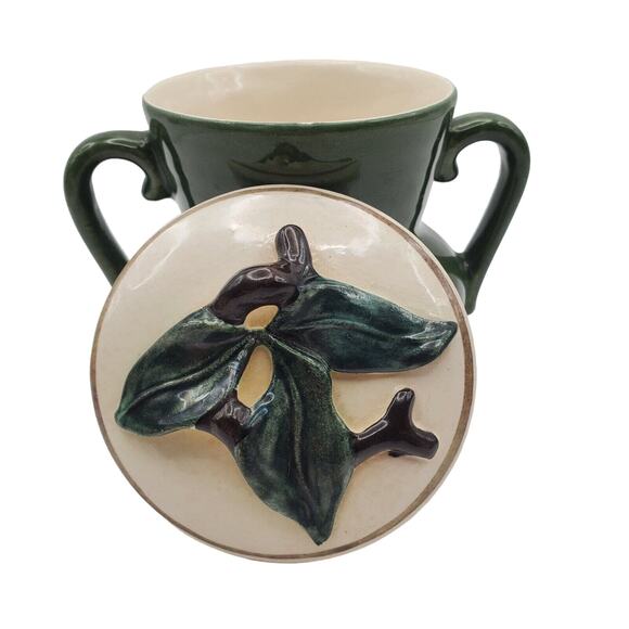 Red Wing Pottery Sugar Bowl Lid Normandy Pattern Forest Green MCM Vintage Dish - Picture 2 of 9